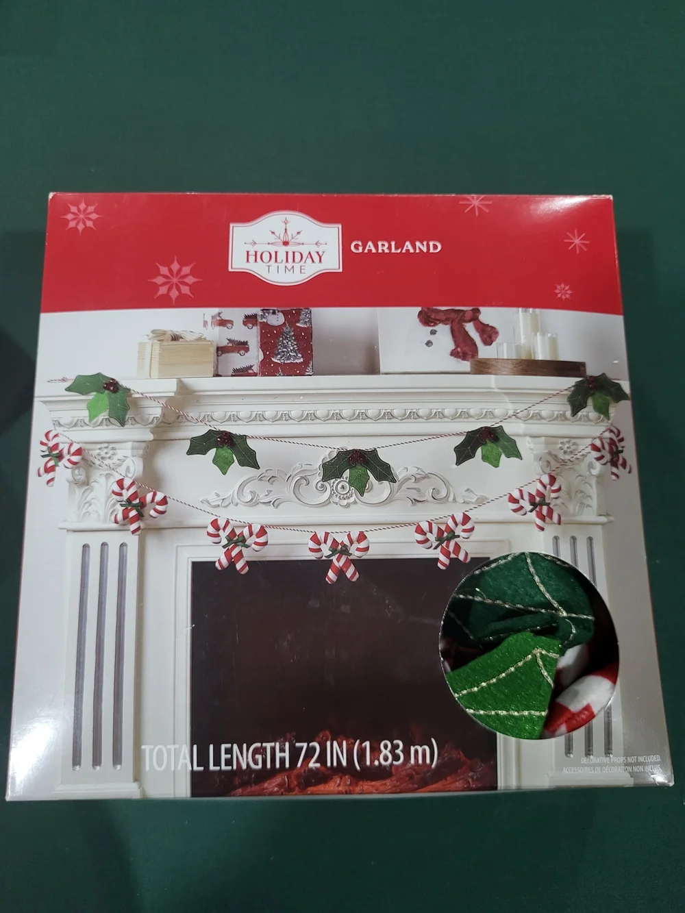 Holiday Time Red and White Candy Cane Garland with Green Bows